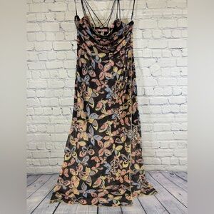 Urban Outfitters Wild Side Black Butterfly Floral Slip Mesh Midi Bodycon Dress M